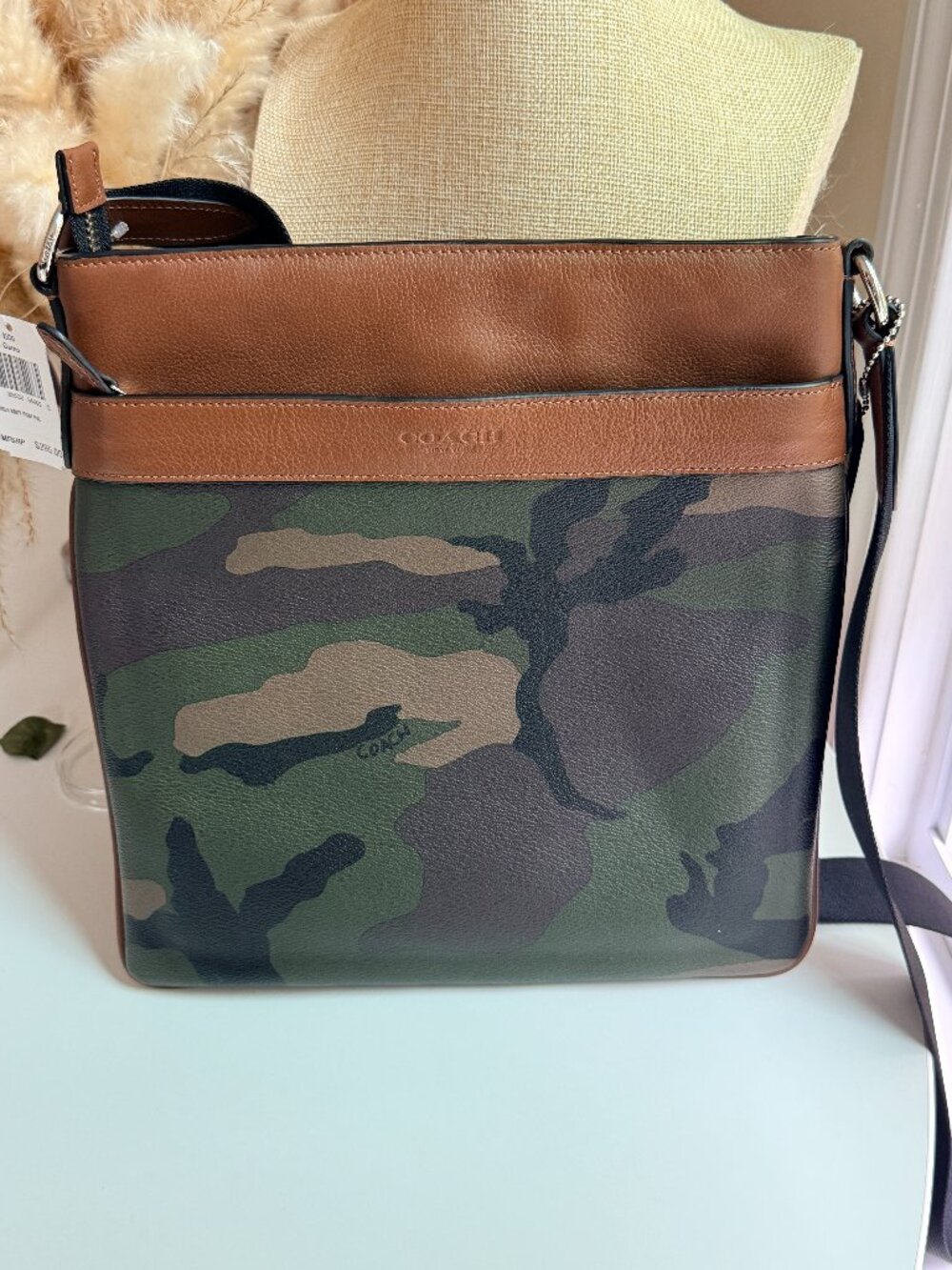Coach Charles F55070 Green Camo Crossbody Messenger Bag Unisex